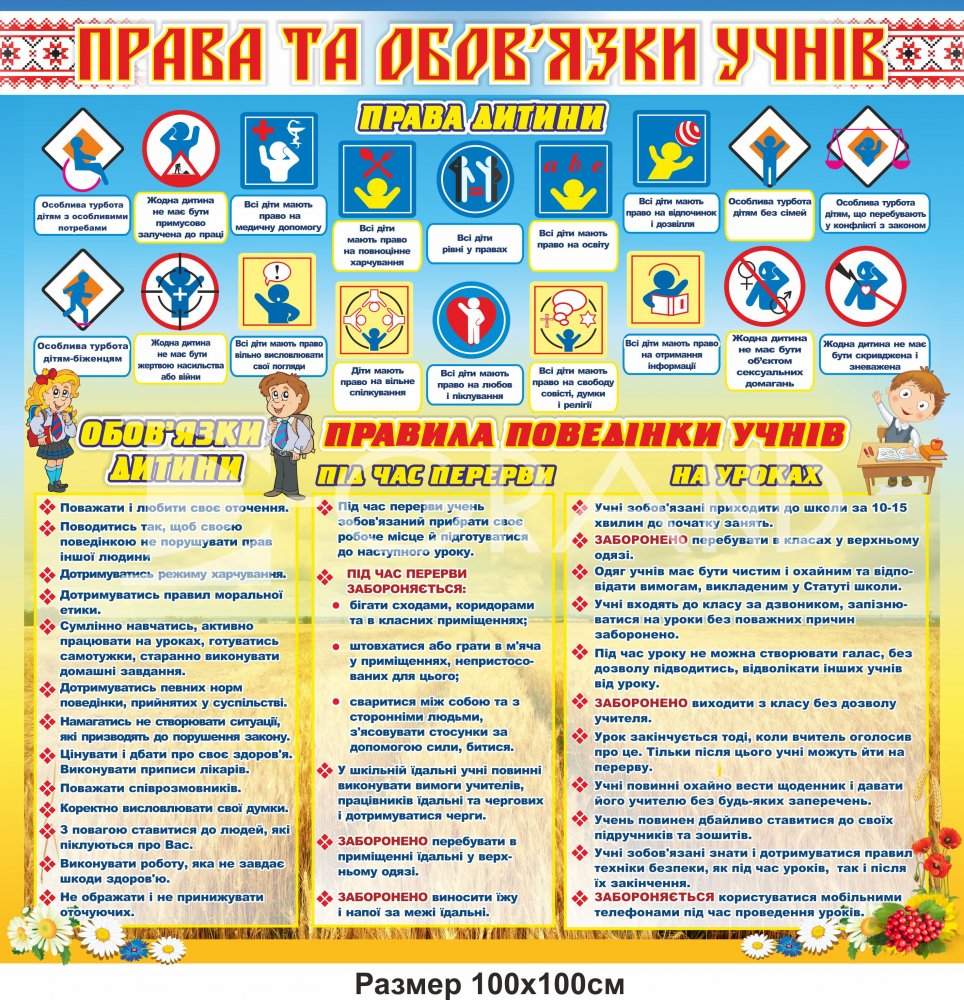 Стенд «Права та обов'язки учнів» для початкових класів - Стенди для  початкової школи НУШ / D-Grand
