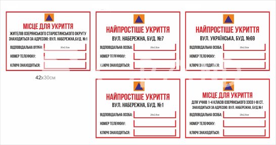 Таблички місце для укриття та найпростіше укриття